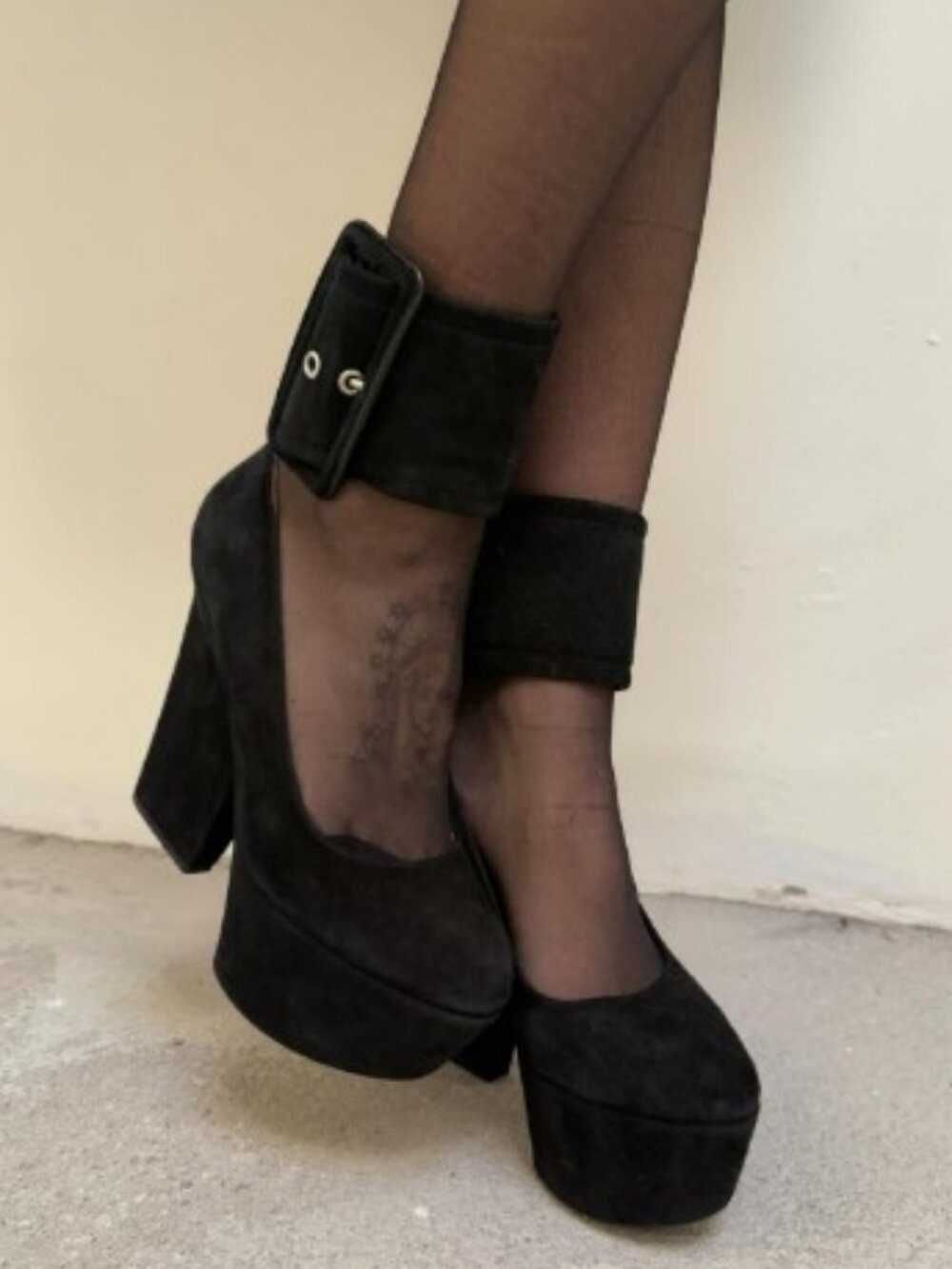 Celine by Phoebe Philo suede ankle strap platform pumps black women's size 36